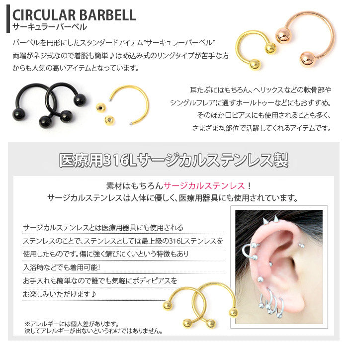 【廃盤】 [16G]サーキュラーバーベル定番アイテム/ボディピアス/ボディーピアス/ボディピ/ピアス「BP」