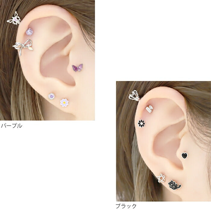 d-021 ボディピアス 軟骨ピアス 16G  フラワー 花 サージカルステンレス 金属アレルギー対応 ファーストピアス セカンドピアス トラガス つけっぱなし 片耳用 ホワイト レッド パープル ブラック 軟骨 ピアス ボディーピアス かわいい レディース シンプル 花びら