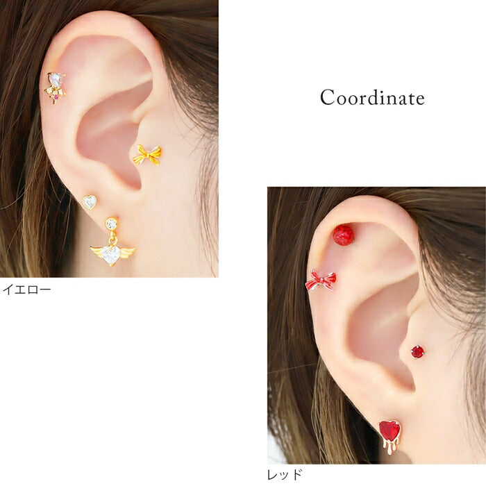【廃盤】 d-023 ボディピアス 軟骨ピアス 16G リボン サージカルステンレス 金属アレルギー対応 ファーストピアス セカンドピアス トラガス つけっぱなし 片耳用 イエロー レッド ブルー パープル 軟骨 ピアス ボディーピアス かわいい レディース シンプル