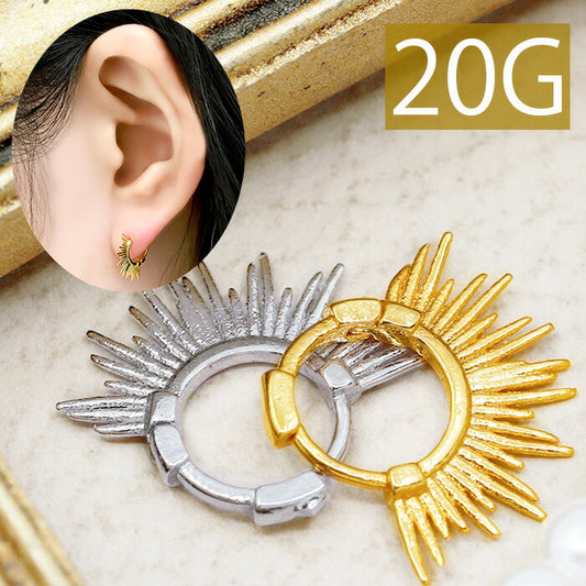 【廃盤】 【全品送料無料】 軟骨ピアス 20G ボディピアス ワンタッチ サークル 太陽 光 個性的 20ゲージ ピアス メンズ セグメントリングサージカルステンレス 耳