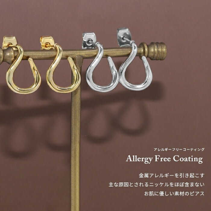 fp-042 ピアス 18k 18金 金属アレルギー つっけぱなし ニッケルフリー 18kコーティング レディース セカンドピアス シンプル シルバー ゴールド ポストピアス かわいい 変形 曲線 ロジウムコーティング 上品 耳たぶ 【両耳用・2個売り】