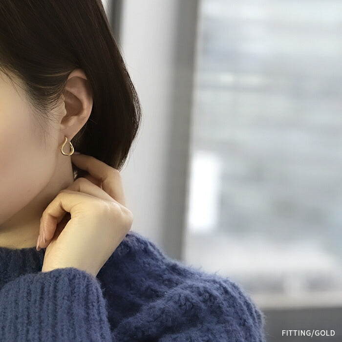 fp-042 ピアス 18k 18金 金属アレルギー つっけぱなし ニッケルフリー 18kコーティング レディース セカンドピアス シンプル シルバー ゴールド ポストピアス かわいい 変形 曲線 ロジウムコーティング 上品 耳たぶ 【両耳用・2個売り】