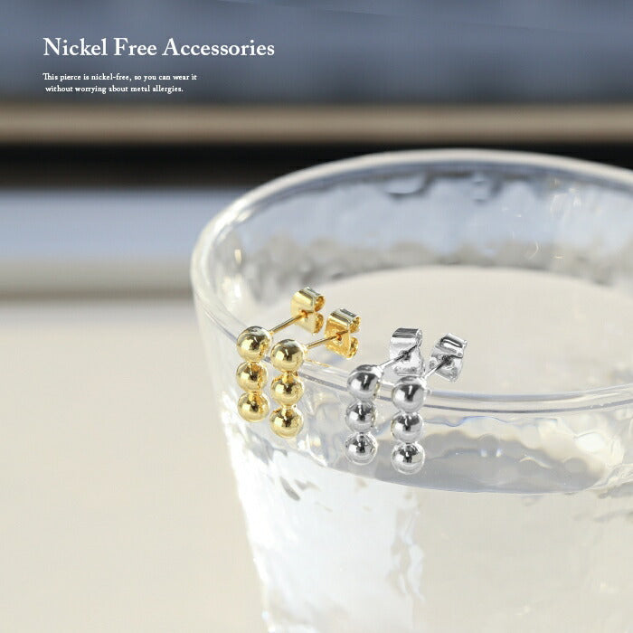 【廃盤】 fp-043 ピアス 18k 18金 金属アレルギー つっけぱなし 3連 ボール ニッケルフリー 18kコーティング レディース セカンドピアス シンプル シルバー ゴールド ポストピアス かわいい ロジウムコーティング 上品 耳たぶ 【両耳用・2個売り】