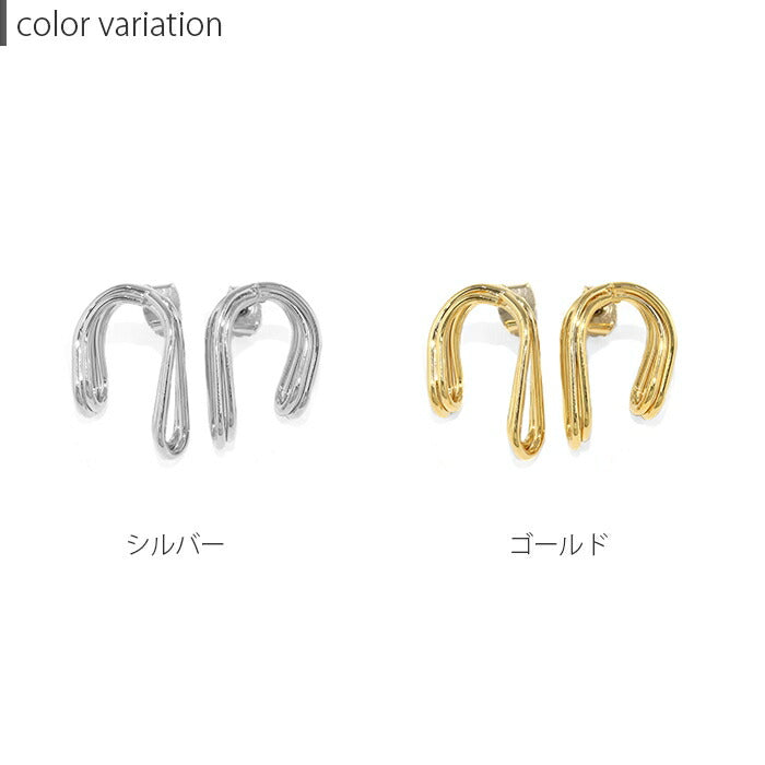 【廃盤】 fp-054 ピアス 18k 18金 金属アレルギー ニッケルフリー 18kコーティング セカンドピアス レディース チタンポスト つっけぱなし ポストピアス シンプル シルバー ゴールド 変形 曲線 歪み ロジウムコーティング 大人 上品 かわいい きれいめ 耳たぶ 【両耳用・2個売り】