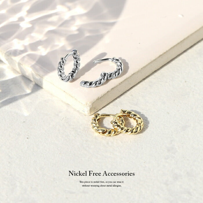 fp-058 ピアス 18k 18金 金属アレルギー ツイスト フープ リング つっけぱなし キャッチレス ワンタッチ ニッケルフリー 18kコーティング レディース セカンドピアス シンプル シルバー ゴールド ひねり ねじり 大人 上品 かわいい きれいめ  【両耳用・2個売り】