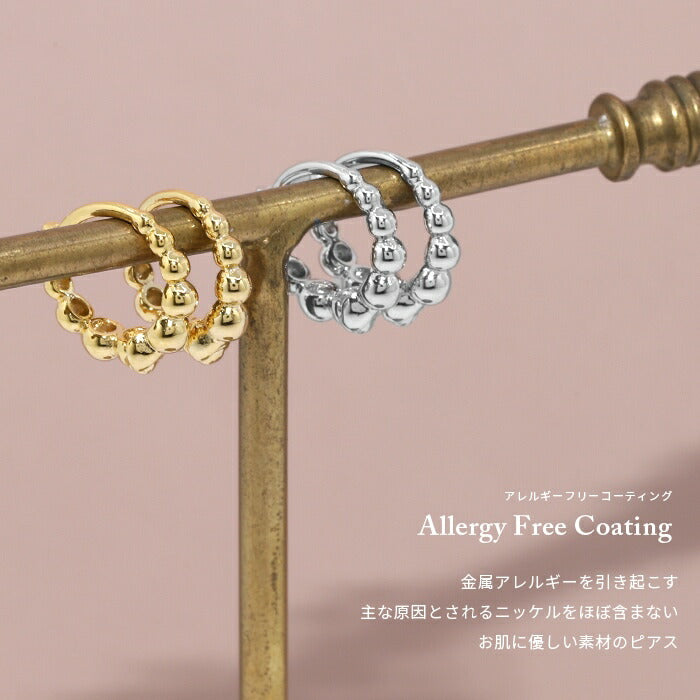 fp-066 ピアス 18k 18金 金属アレルギー 丸 ボール フープ リング つけっぱなし キャッチレス ワンタッチ ニッケルフリー セカンドピアス 18kコーティング レディース シンプル シルバー ゴールド 大人 上品 かわいい きれいめ 耳たぶ 【両耳用・2個売り】