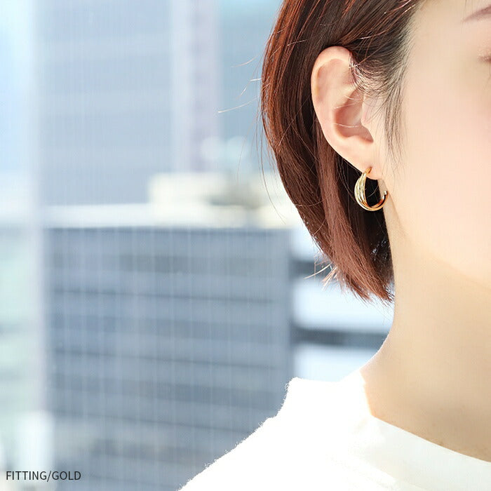 fp-068 ピアス 18k 18金 金属アレルギー 3連 クロス フープ つけっぱなし キャッチレス ワンタッチ ニッケルフリー 18kコーティング レディース セカンドピアス シンプル シルバー ゴールド 大人 上品 かわいい きれいめ 耳たぶ 【両耳用・2個売り】