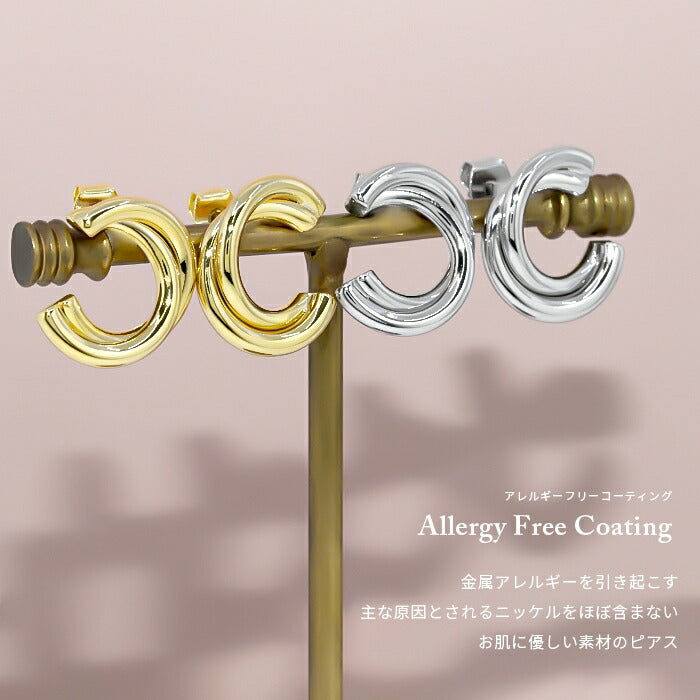 fp-070 ピアス 18k 18金 金属アレルギー チタンポスト 2連 ポストピアス ニッケルフリー 18kコーティング レディース セカンドピアス シンプル シルバー ゴールド ロジウムコーティング 大人 上品 かわいい きれいめ 耳たぶ 【両耳用・2個売り】