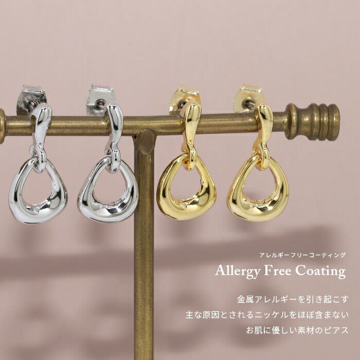 fp-071 ピアス 18k 18金 金属アレルギー チタンポスト 楕円 ポストピアス ニッケルフリー 18kコーティング レディース セカンドピアス リング 揺れる 変形 シンプル シルバー ゴールド 大人 上品 かわいい きれいめ 耳たぶ 【両耳用・2個売り】