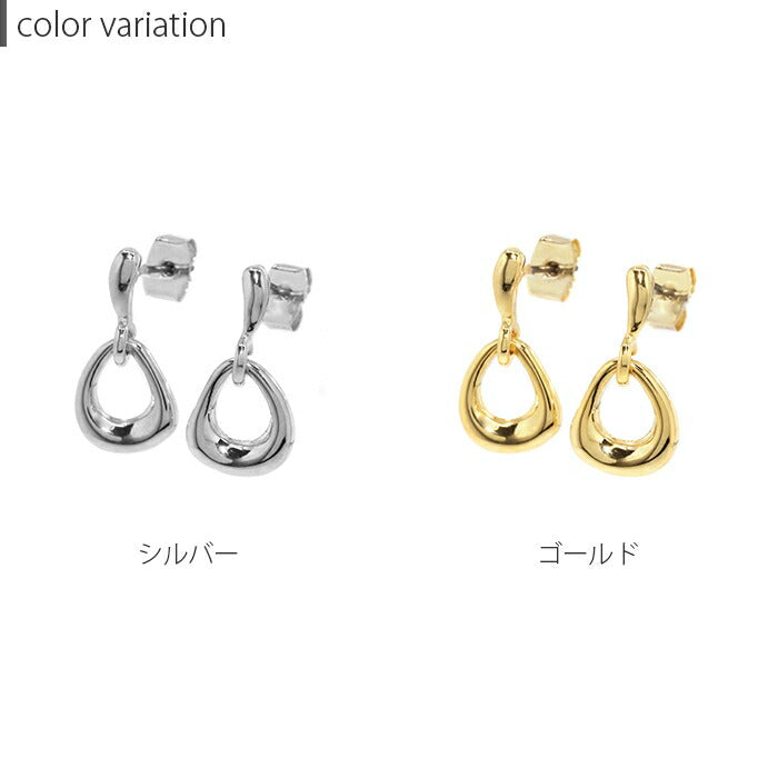 fp-071 ピアス 18k 18金 金属アレルギー チタンポスト 楕円 ポストピアス ニッケルフリー 18kコーティング レディース セカンドピアス リング 揺れる 変形 シンプル シルバー ゴールド 大人 上品 かわいい きれいめ 耳たぶ 【両耳用・2個売り】