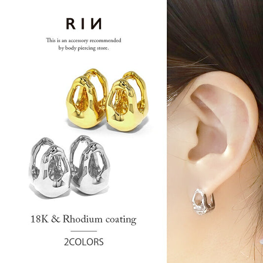 fp-072 ピアス 18k 18金 金属アレルギー フープ 楕円 つけっぱなし キャッチレス ワンタッチ ニッケルフリー 18kコーティング レディース セカンドピアス リング 変形 シンプル シルバー ゴールド 大人 上品 かわいい きれいめ 耳たぶ 【両耳用・2個売り】