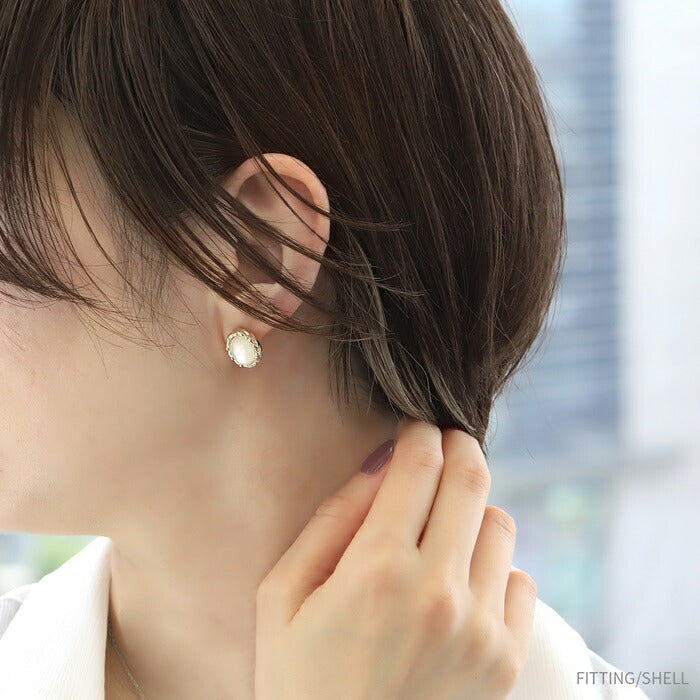fp-083 ピアス チタン チタンピアス パール パールピアス シェル シンプル メンズ レディース セカンドピアス シンプル ゴールド 大きめ アンティーク調 かわいい 可愛い 上品 アクリル キャッチ サークル ファッションピアス 【両耳用・2個売り】