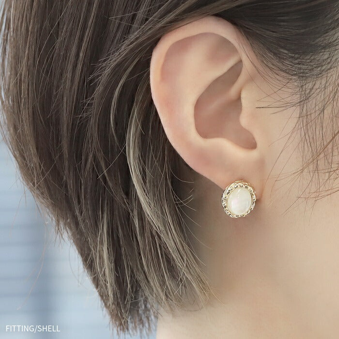 fp-083 ピアス チタン チタンピアス パール パールピアス シェル シンプル メンズ レディース セカンドピアス シンプル ゴールド 大きめ アンティーク調 かわいい 可愛い 上品 アクリル キャッチ サークル ファッションピアス 【両耳用・2個売り】