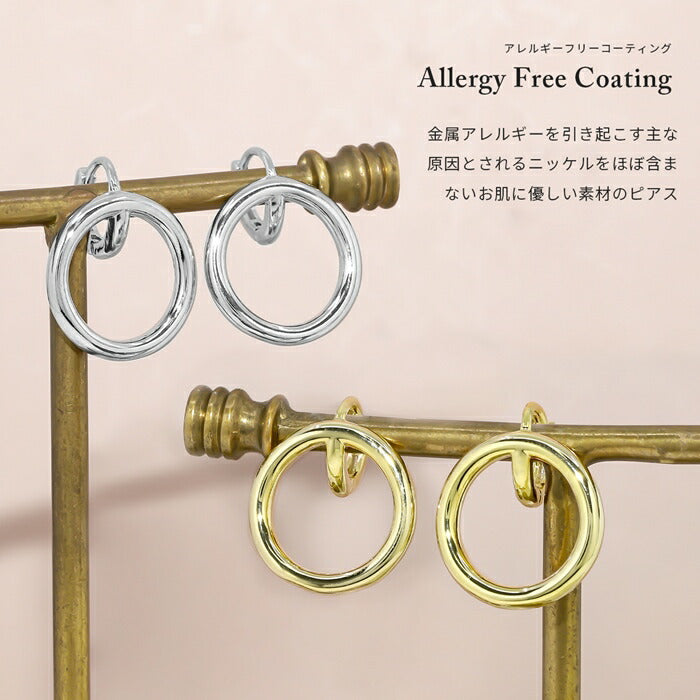fp-089 ピアス 金属アレルギー リングピアス キャッチレス フープピアス サークル 18k 18金 18kコーティング レディース セカンドピアス シンプル ワンタッチピアス シルバー ゴールド ロジウムコーティング かわいい 耳たぶ 【両耳用・2個売り】
