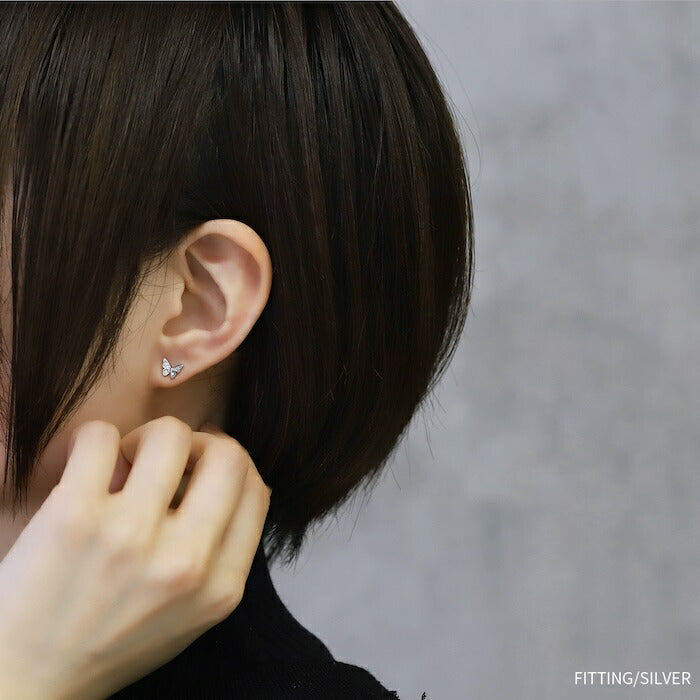 ★fp-123 ピアス 金属アレルギー 18k 18金 蝶 蝶々 つけっぱなし 18kコーティング レディース シンプル シルバー ゴールド おしゃれ かわいい キュービックジルコニア きれいめ かわいい 普段使い 耳たぶ ロジウムコーティング セット 【両耳用・2個売り】