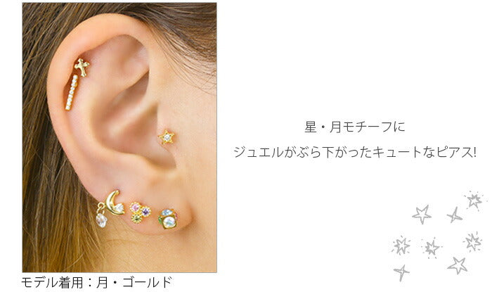 【廃盤】 ボディピアス 16G スター ムーン ボディピアス 星 ボディピアス 月 ボディピアス ボディーピアス ボディピアス ストレートバーベル ボディピアス サージカルステンレス ボディピアス 軟骨ピアス ピアス「BP」「NAN」