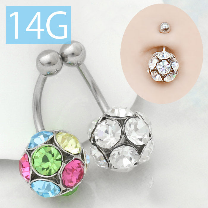 【金属アレルギー対応】 へそピアス かわいい 14G ボディピアス 軟骨ピアス ジュエル カラフル 大ぶり シンプル 軟骨 耳たぶ バナナバーベル サージカルステンレス 耳