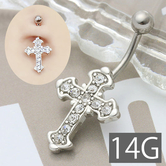 【金属アレルギー対応】 へそピアス ボディピアス 軟骨ピアス 14G つけっぱなし キャッチ サージカルステンレス ファーストピアス セカンドピアス シルバー クロス 十字架 スタイリッシュ ジュエル メンズ レディース ボディーピアス 片耳用 凛 RIN