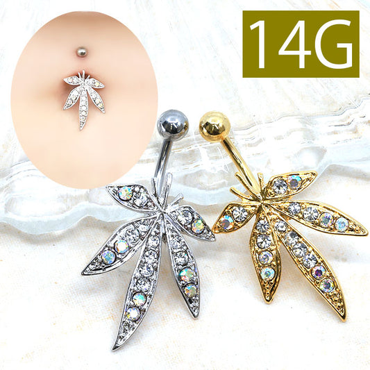 ★【金属アレルギー対応】 へそピアス かわいい 14G 軟骨ピアス ボディピアス ジュエル リーフ バナナバーベル サージカルステンレス 耳 耳たぶ ボディーピアス