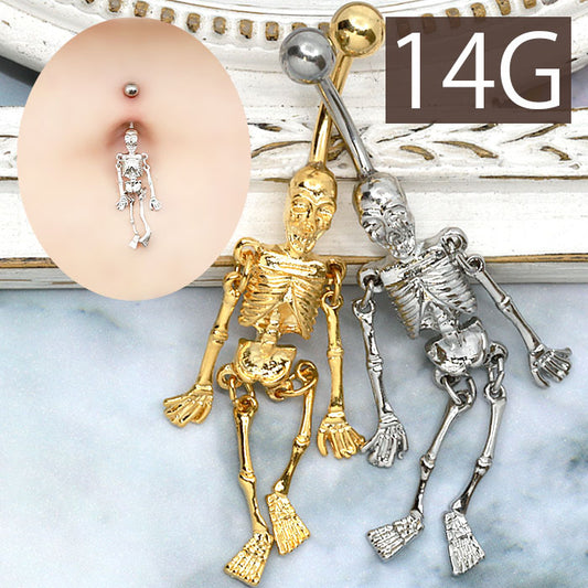 【廃盤】 【金属アレルギー対応】 へそピアス ボディピアス 軟骨ピアス 14G つけっぱなし キャッチ サージカルステンレス ファーストピアス セカンドピアス スカル 髑髏 骸骨ドクロ シルバー ゴールド スタイリッシュ バナナバーベル ボディーピアス 片耳用 凛 RIN