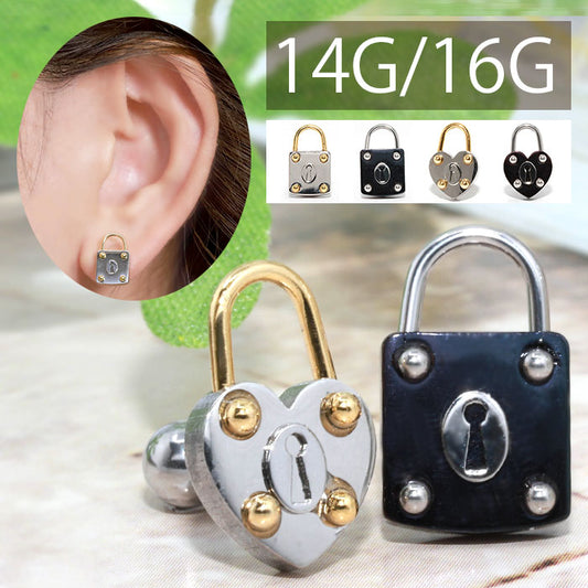 【廃盤】 【全品送料無料】 軟骨ピアス 14G かわいい 16G ボディピアス  鍵穴 ハート 南京錠 14ゲージ 16ゲージ ピアス ストレートバーベル サージカルステンレス 耳