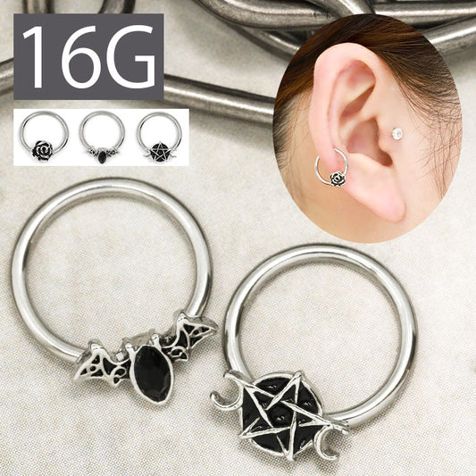 【全品送料無料】 ボディピアス キャッチ 16G 軟骨ピアス リング リングピアス キャプティブ ビーズリング cbr 薔薇 バラ ばら 花 フラワー 蝙蝠 コウモリ こうもり 動物 アニマル 五芒星 星 スター 軟骨 ピアス 片耳用 サージカルステンレス 耳