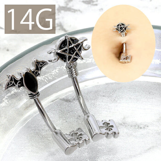 【金属アレルギー対応】 へそピアス ボディピアス 軟骨ピアス 14G キャッチ チャーム サージカルステンレス ファーストピアス セカンドピアス ジュエル スター つけっぱなし シルバー ブラック ハロウィン ユニーク バナナバーベル ボディーピアス 片耳用