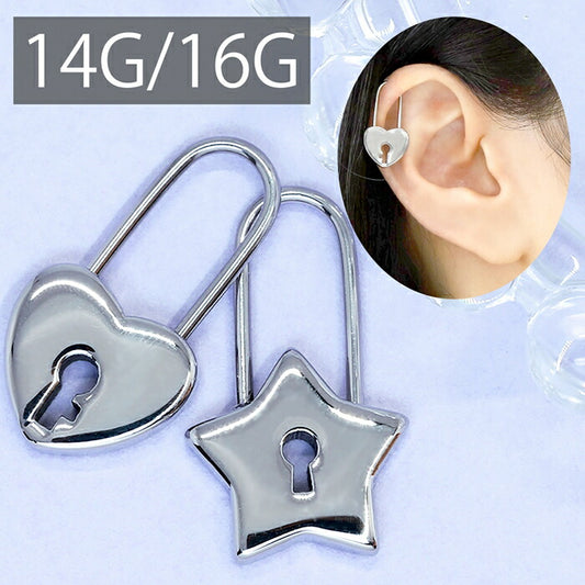 【廃盤】 【全品送料無料】 軟骨ピアス 14G 16G ボディピアス かわいい サージカルステンレス 金属アレルギー対応 南京錠 鍵 鍵穴 キー ハート スター 星 ボディピ  ハートピアス おしゃれ アクセサリー 軟骨 ピアス ボディーピアス