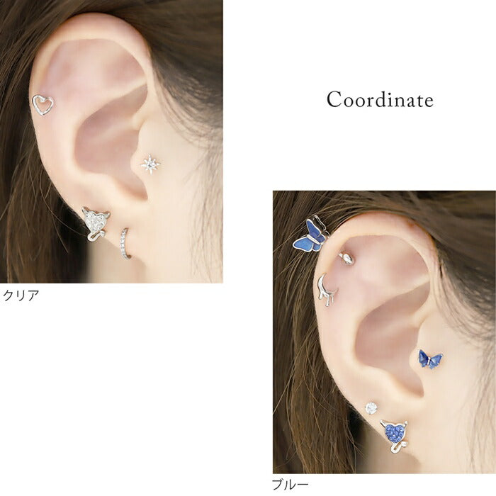 h1132-320 ボディピアス 軟骨ピアス 16G 金属アレルギー対応 ハート デビル 悪魔 サージカルステンレス つけっぱなし クリア レッド ブルー シルバー 軟骨 トラガス ヘリックス かわいい キャッチ カスタム セカンドピアス アクセサリー 片耳用