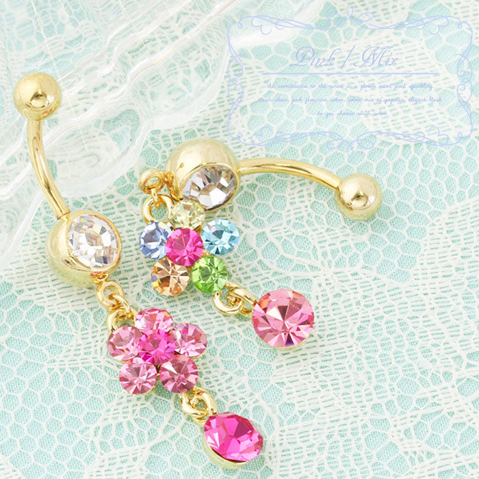 【廃盤】 へそピアス かわいい 14G 18G へそピアス0411 花 ジュエル ボディピアス ボディーピアス ボディピ「BP」「HSP」