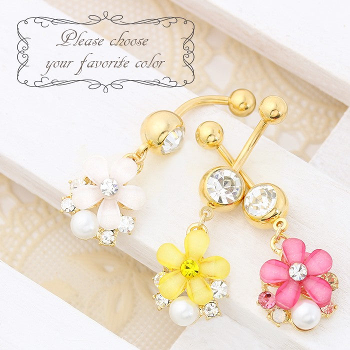 【廃盤】 へそピアス かわいい 売切商品14G 18G へそピアス0425 花 はな ジュエル ネイブル ヘソピアス ヘソピ ボディピス ボディーピアス ボディピ「BP」「HSP」