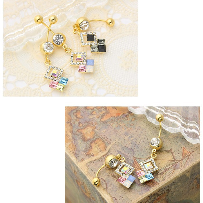【廃盤】 へそピアス かわいい 売切商品14G 18G へそピアス0431 スクエア ジュエル ボディピアス ボディピ ボディピアス「BP」「HSP」