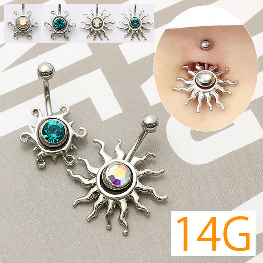 【金属アレルギー対応】 へそピアス かわいい 14G ボディピアス 太陽 ジュエル サージカルステンレス バナナバーベル サージカルステンレス 耳 へそピ ボディーピアス 軟骨ピアス 耳たぶ へそピ