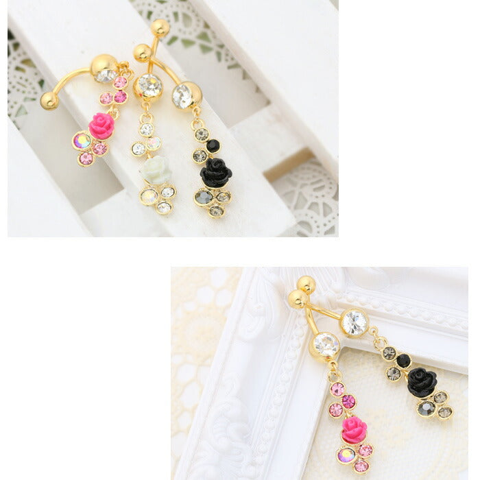 【廃盤】 へそピアス かわいい 14G 18G へそピアス0422 ローズ バラ 花 薔薇 フラワー ジュエル ネイブル ヘソピアス ヘソピ ボディピアス ボディーピアス ボディピ「BP」「HSP」
