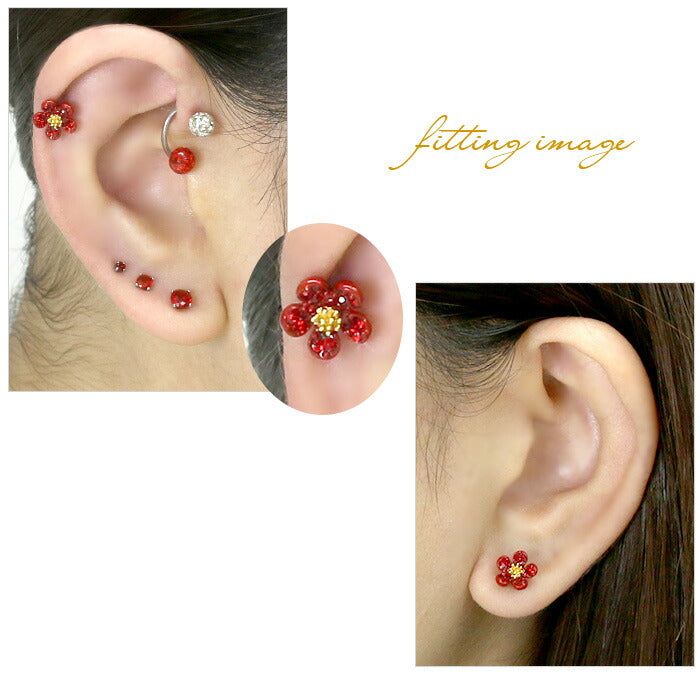 【廃盤】 ボディピアス 16G 軟骨ピアス 16G 軟骨0703 花 カメリア 赤 ストレートバーベル ボディピ ピアス ボディーピアス 和風 着物 レッド 古風 レトロ ジュエル「BP」「NAN」