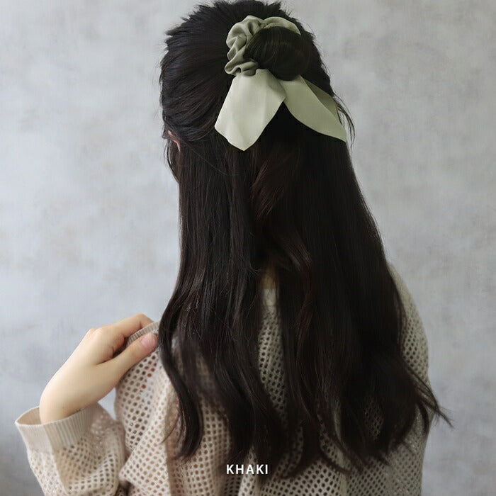 ha-005 ヘアゴム シュシュ ヘアアクセサリー ヘアアクセ ヘアケア リボン 髪留めゴム 髪留め おしゃれ ポニーテール レディース 高級 大人 子供 キッズ からまない サテン アイボリー ベージュ カーキ ブラウン ブラック ファッション雑貨 結婚式 入学式 卒業式