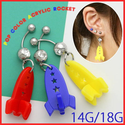 【廃盤】 へそピアス かわいい 14G 18G へそピアス0463 ポップカラー アクリル ロケット ヘソピアス ボディピアス ボディーピアス「BP」「HSP」