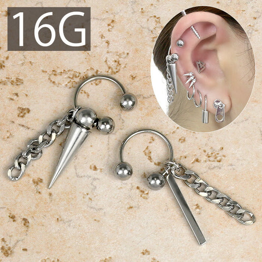 【全品送料無料】 ボディピアス 16G 軟骨ピアス スタイリッシュ サーキュラーバーベル コーン チャーム チェーン サージカルステンレス 軟骨 ピアス シルバー サーキュラー コーン 軟骨用 おしゃれ メンズ セカンドピアス ヘリックス イヤーロブ 耳 耳たぶ