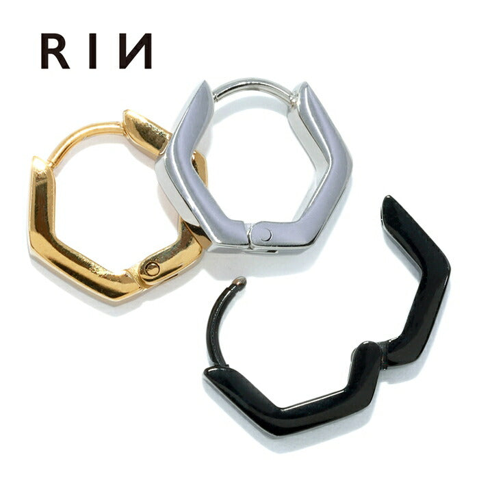 ★【楽天SOY５年連続受賞】ピアス リング フープピアス ボディピアス サージカルステンレス 金属アレルギー対応 シルバー ゴールド ブラック 六角形 ヘキサゴン 軟骨ピアス かっこいい メンズ レディース ボディーピアス ヘリックス 耳たぶ シンプル 片耳用 凛 RIN