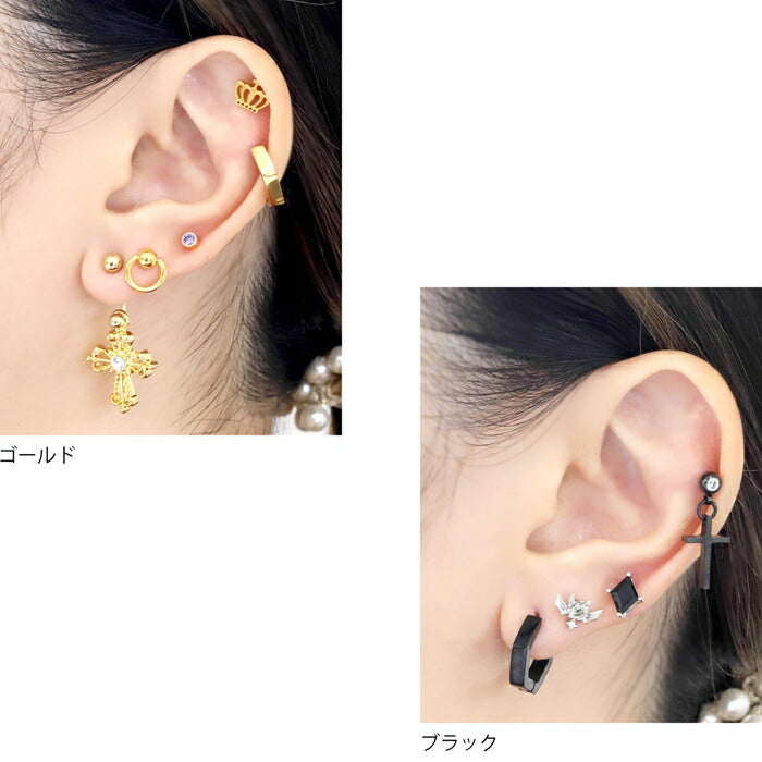 ★【楽天SOY５年連続受賞】ピアス リング フープピアス ボディピアス サージカルステンレス 金属アレルギー対応 シルバー ゴールド ブラック 六角形 ヘキサゴン 軟骨ピアス かっこいい メンズ レディース ボディーピアス ヘリックス 耳たぶ シンプル 片耳用 凛 RIN