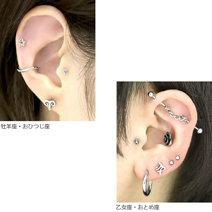 j1181-148 ボディピアス 16g 軟骨ピアス ピアス 金属アレルギー 金属アレルギー対応  つけっぱなし サージカルステンレス 星座 12星座 動物 アニマル セカンドピアス ファーストピアス シルバー かわいい ヘリックス トラガス シンプル レディース メンズ 耳たぶ 片耳用