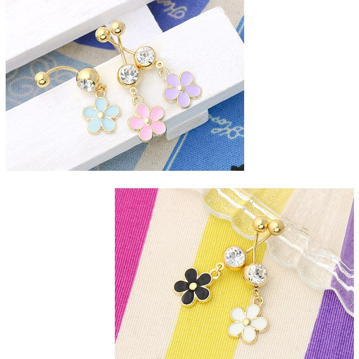 【廃盤】 へそピアス かわいい 14G 18G へそピアス0432 パステルフラワー 花 バナナバーベル ボディピアス ボディーピアス ボディピ ヘソピ「BP」「HSP」