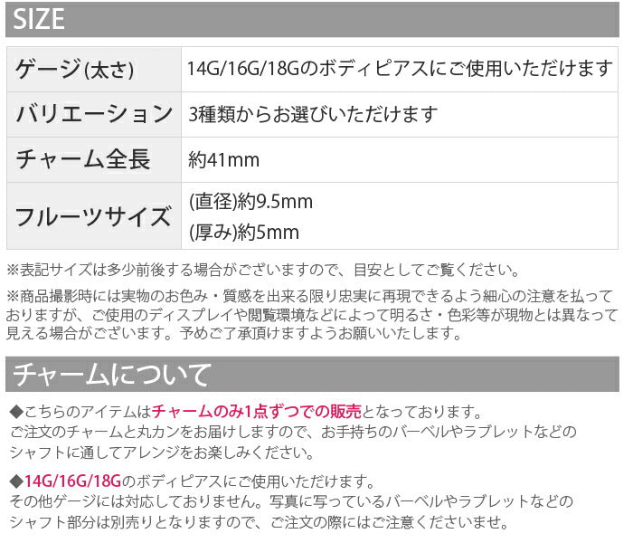 【廃盤】 チャーム 14G 16G 18G カットフルーツ 果物 フルーツ トロピカル カスタマイズ ボディピアス ボディーピアス 軟骨ピアス「BP」「CHA」