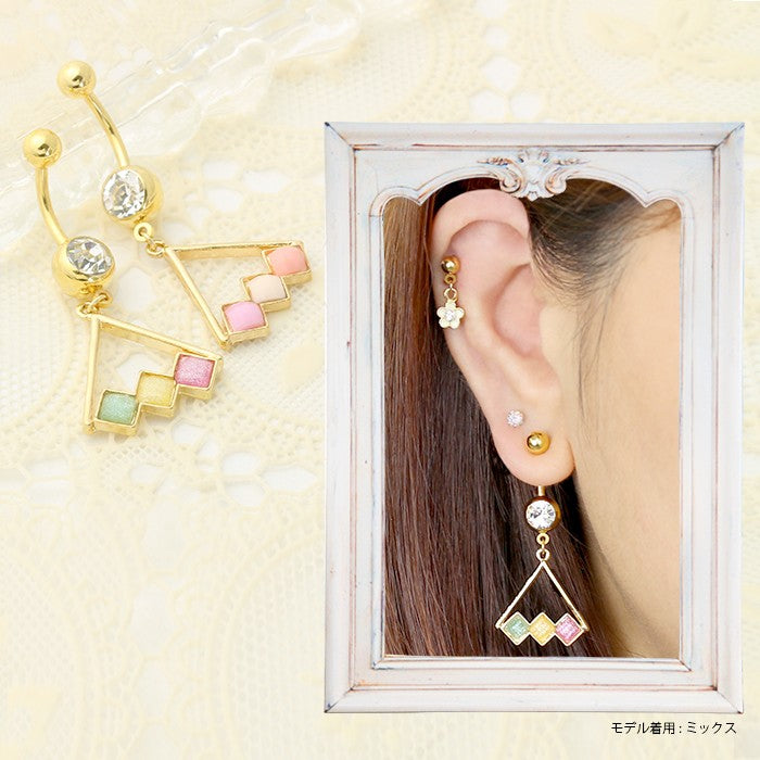【廃盤】 へそピアス かわいい 14G 18G へそピアス0417 スリーストーン ボディピアス ボディーピアス ボディピ サージカルステンレス バナナバーベル「BP」「HSP」