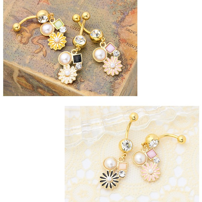 【廃盤】 へそピアス かわいい 14G 18G へそピアス0424 マーガレット はな ジュエル ネイブル ヘソピアス ヘソピ ボディピアス ボディーピアス ボディピ「BP」「HSP」 ボディピ へそピ バナナバーベル バーベルピアス サージカルステンレス ステンレス カーブドバーベル