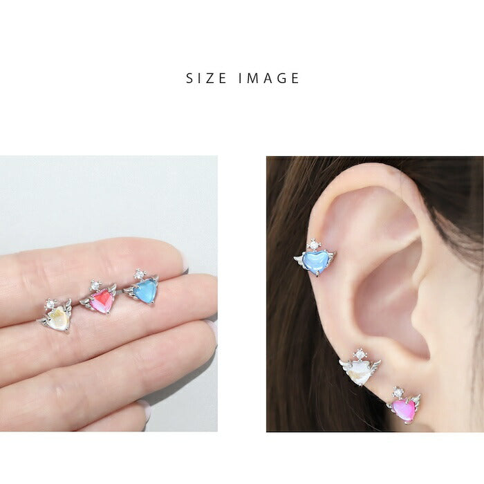 j3413-31 ボディピアス 16G 軟骨ピアス つけっぱなし ヘリックス ヘリックスピアス サージカルステンレス ステンレス 金属アレルギー 金属アレルギー対応 ハート 羽 翼 ピアス レディース メンズ ストレートバーベル ジュエル 片耳用