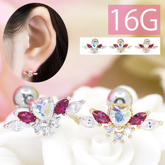 【廃盤】 【全品送料無料】 軟骨ピアス かわいい 16G ボディピアス ハート 羽 ウイング ジュエル 16ゲージ ピアス メンズ ストレートバーベル サージカルステンレス 耳