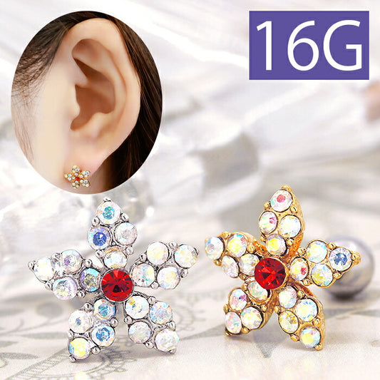 【廃盤】 【全品送料無料】 軟骨ピアス 16G ボディピアス かわいい キャッチ チャーム サージカルステンレス 金属アレルギー対応 花 フラワー ジュエル キラキラ おしゃれ ストレートバーベル 片耳用 ファーストピアス セカンドピアス メンズ 軟骨 ピアス ボディーピアス
