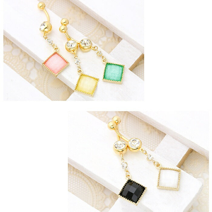 【廃盤】 へそピアス かわいい 14G 18G へそピアス0426 スクエアー ストーン ネイブル ヘソピアス ヘソピ ボディピス ボディーピアス ボディピ「BP」「HSP」