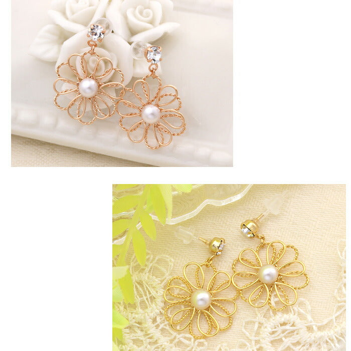 【廃盤】 ファッションピアス0051/花/フラワー/パール/樹脂/樹脂ピアス「Fピアス」